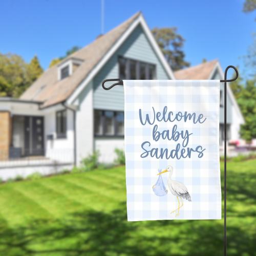 Welcome Baby Garden & House Flag, Preppy Watercolor New Baby Girl Garden Banner, Baby Boy Birth Announcement Flag, Baby Shower Garden Flag