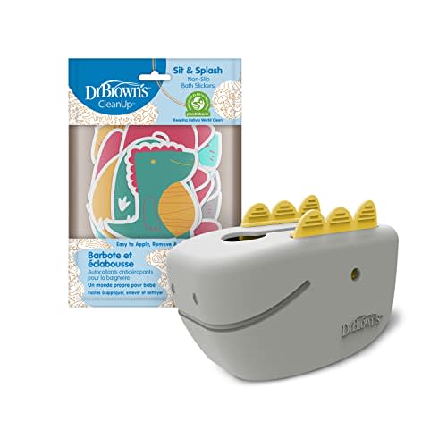Dr. Brown's CleanUp Bath Time Essentials, Sit & Splash Non-Slip Bath Stickers with Dino Design, Dino-Soft Baby Bath Spout Cover, Toddler Bathtub Safety for Kids, BPA Free, Certified Plastic Neutral