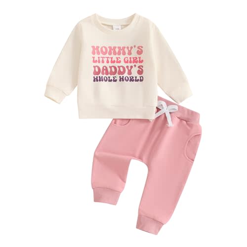 Toddler Baby Girl Fall Clothes Infant Outfit Letter Print Long Sleeve Pullover Sweatshirts and Jogger Pants Set