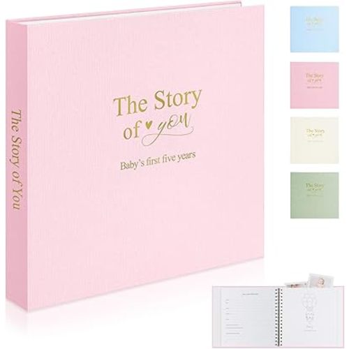 Timeless First 5 Years Keepsake Baby Memory Book for Boy or Girl, Luxury Linen Cover Acid Free Pages, Neutral Baby Journal Milestone Book or Scrapbook, Record the Story of You from Birth to Age 5