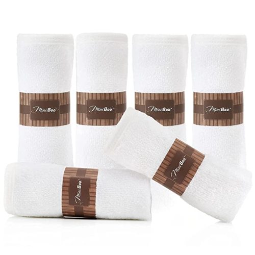 MINIBOO Premium Baby Washcloths for Sensitive Skin - Extra Soft and Absorbent Rayon from Bamboo Face Cloths and Newborn Bath Face Towel - Perfect as Baby Gifts - White