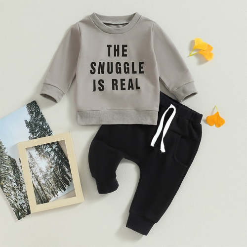 Baby Boys 2Pcs Fall Clothes Sets Long Sleeve The Snuggle is Real Print Tops Drawstring Pants Size 12M