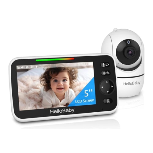 HelloBaby No WiFi Baby Monitor 5" Screen 30-Hour Battery Pan-Tilt-Zoom Video Upgrade with Camera and Audio, Night Vision, VOX, 2-Way Talk, 8 Lullabies and 1000ft Range, HB6550