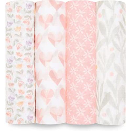 aden + anais Essentials Swaddle Blanket, Boutique Muslin Blankets for Girls & Boys, Baby Receiving Swaddles, Ideal Newborn & Infant Swaddling Set, Perfect Shower Gifts, 4 Pack, Piece of My Heart