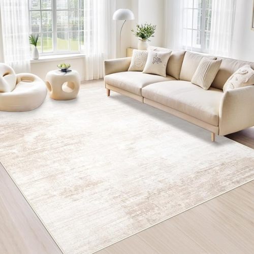 Area Rugs 6x9 Living Room: Washable Rug Modern Abstract Large Rug Soft Non Slip Neutral Rugs Stain Resistant Indoor Carpet for Bedroom Kitchen Dining Room Table Nursery Home Office Rugs(Beige,6'x9')