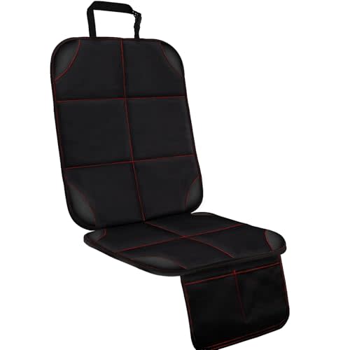 SMART ELF Car Seat Protector, Large Auto Protector for Child Seats with Thickest Padding and Non-Slip Backing Mesh Pockets for SUV, Sedan, Truck, Leather and Fabric - Black