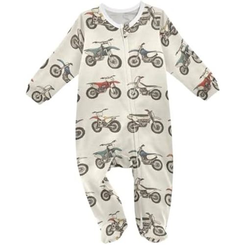 Mazeann Vintage Dirt Bikes Baby Sleepers Baby One-Piece Footies, 6 months