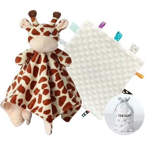 CREVENT Cozy Plush Baby Security Blanket, Loveys for Baby Girls and Boys, Birthday (Giraffe+Tag)
