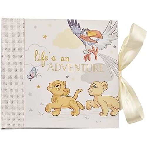 Happy Homewares Lion King Life is an Adventure Baby Photo Album with Ivory Ribbon - 50 Pictures - Perfect for Family with New-Born Baby - Officially Licensed