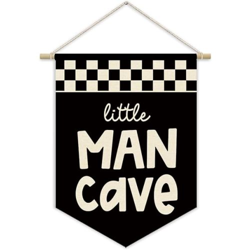 Boy Room Decor,Playroom Car Decor,Little Man Cave Canvas Banner,Boys Room Wall Hanging Pennant Flag Canvas Banner,Boys Kids Bedroom Dorm Nursery Decor,Buffalo Plaid Racing 15x11in