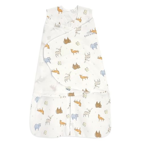 HALO 100% Cotton Sleepsack Swaddle, 3-Way Adjustable Wearable Blanket, TOG 1.5, Forest Friends, Newborn, 0-3 Months