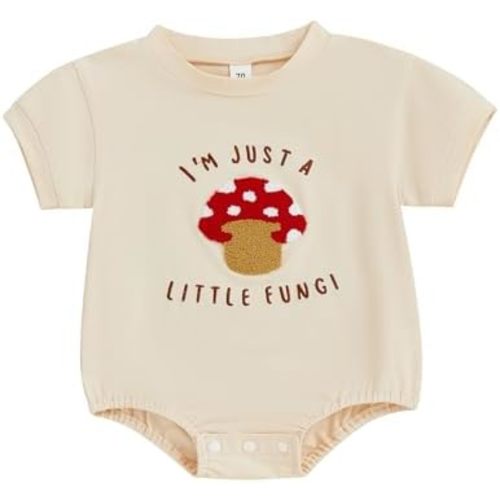 Newborn Girl Boy Mushroom Romper Shirts Infant Baby Summer Clothes Letter Embroidery Short Sleeve Bodysuit Tops