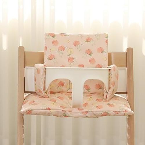 Waterproof & Compatible Stokke Tripp Trapp Cushion Set - Easy to Clean - Made in Korea - 100% Cotton Stokke Tripp Trapp High Chair Cushion Set (Peach Bunny)