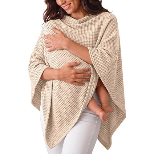 Women Nursing Cover for Breastfeeding Nursing Poncho Beige