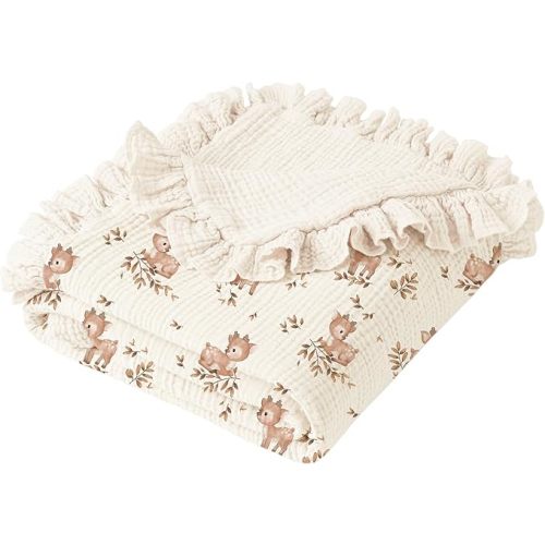 Konssy Flounce Muslin Baby Blankets, Cotton Crib Blanket for Baby Infant Toddler, Super Soft and Lightweight Nursery Blankets 40"x36" (Blossom)