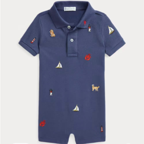 Embroidered Cotton Mesh Polo Shortall