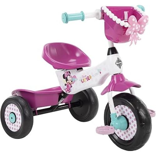 Huffy Disney Minnie Mouse Girl's Trike, Ideal for Ages 3+, Minnie Mouse Graphics, Pink Handlebar Bow Basket, Storage Bins for Snacks or Toys, Sturdy and Durable, Safe for Toddlers