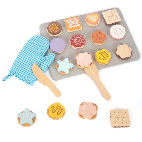 Slice and Bake Wooden Cookie Play Food Set for Kids, Kitchen Toys Food Accessories for Toddlers, Pretend Play Baking Set for 3 4 5 Years Old Girls Boys Birthday Gifts