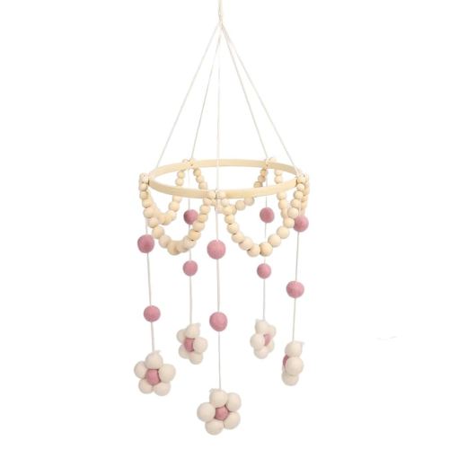 Baby Crib Wind Chimes, Boho Nursery Decor Mobile for Bassinet, Gender Neutral Hand Crocheted Mobile for Infant Bedroom Hanging, Felt Daisy Flower Mobiles Newborn Gift Promote Sleep (Pink, 1)