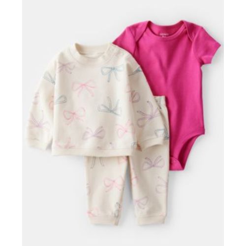 Baby Girls' Bow Print Top, Bodysuit and Pants, 3-Piece Set