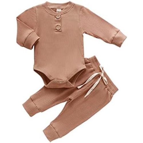 CIYCUIT Newborn Baby Boy Outfits Long Sleeve Solid Color Ribbed Knitted Romper Pants 2Pcs Gender Neutral Baby Clothes