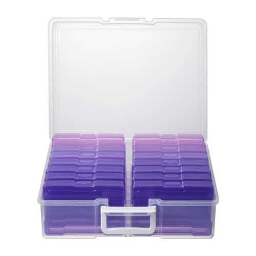 novelinks Photos Organizer - 4" x 6" Photo Storage Box with Handle - 16 Inner Cases - Purple Gradient