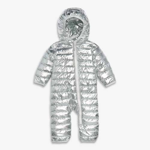 Baby lightweight puffer suit in silver | Primary.com