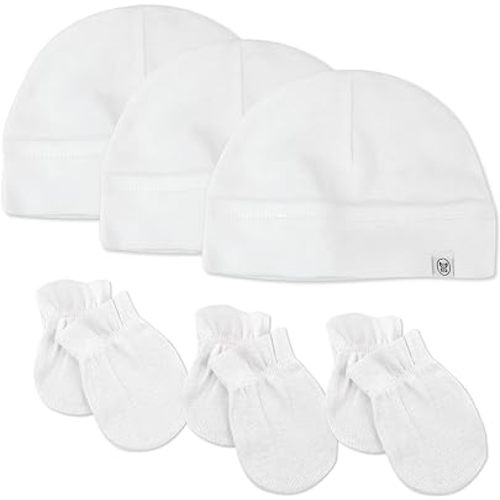 HonestBaby Multipack Baby Cap Hats and Mitts Sets No Scratch Mittens 100% Organic Cotton for Newborn Boys, Girls, Unisex