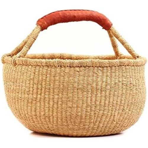 Fair Trade Ghana Bolga African Dye-Free Market Basket (Extra Large: 17"-19" Across)