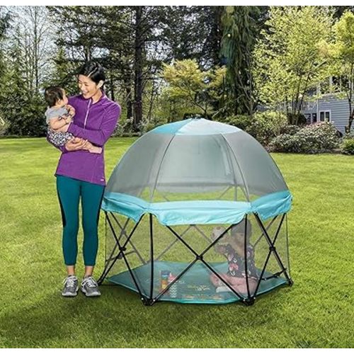 Regalo My Play Deluxe Portable Play Yard Indoor and Outdoor,Includes a Full Canopy, Aqua, 6-Panel