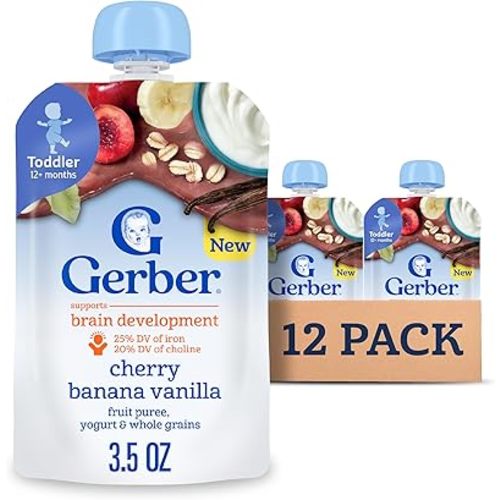 GERBER Fruit Grain Yogurt Puree Toddler Cherry Banana Vanilla Multi 2 Trays 6x3.5oz 12 Pouch