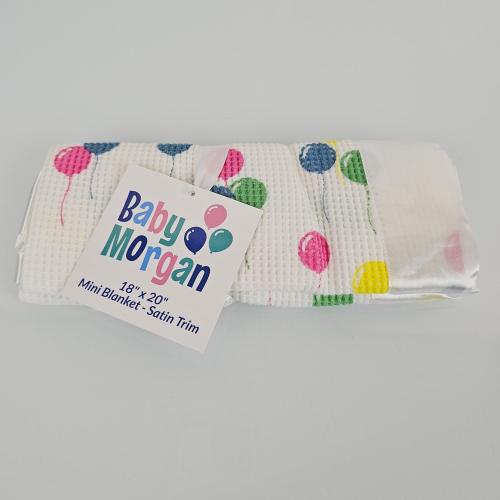 Baby Morgan Thermal Waffle Weave Blanket Nylon Satin Trim 18x20 Mini Security Lovey White, Pink, Blue, Aqua, Yellow, Gray, Balloons Lovey