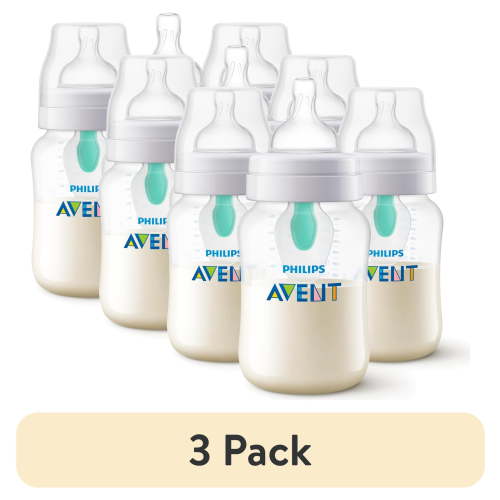 (3 pack) Philips Avent Anti-colic Bottle with AirFree Vent, 1m+, 9oz, Clear, 3pk, SCY703/03