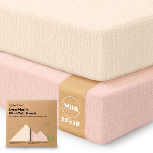 KeaBabies Lyra Muslin Mini Crib Sheets for Boys, Girls, 2-Pack Soft Organic Cotton Pack and Play Sheets Fitted, 38x26 (Cameo)