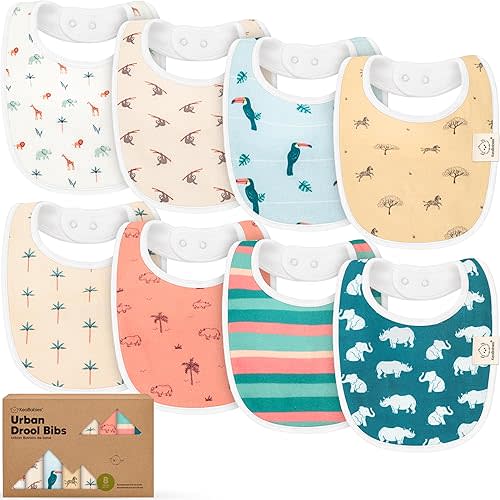 8-Pack Organic Baby Bibs for Boys, Girls - Soft Cotton Drooling and Teething Bibs for Baby Girl & Boy, Extra Absorbent, Easy To Clean & Put On for Toddler, Newborn, Infant 0-24 Months (Wildscape)