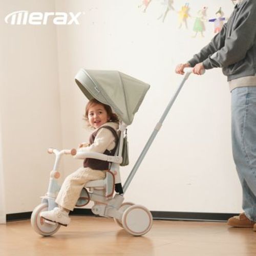 7-in-1 Foldable Toddler Tricycle with Adjustable Parent Handle, Removable Pedal, Canopy & Guardrail, Trike for Kids 12-72 Months, Blue - Merax