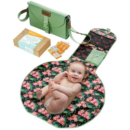 munimu Portable Baby Diaper Changing Pad – Stylish Travel Changing Mat Bag with 5 Pockets & Adjustable Strap Converts into an XXL Waterproof Changing Pad – Portable Changing Pads, Mint