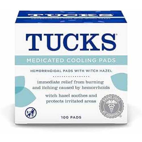 TUCKS Medicated Cooling Pads, 100 Count – Pads with Witch Hazel, Cleanses Sensitive Areas, Protects from Irritation, Hemorrhoid Treatment, Medicated Pads Used by Hospitals