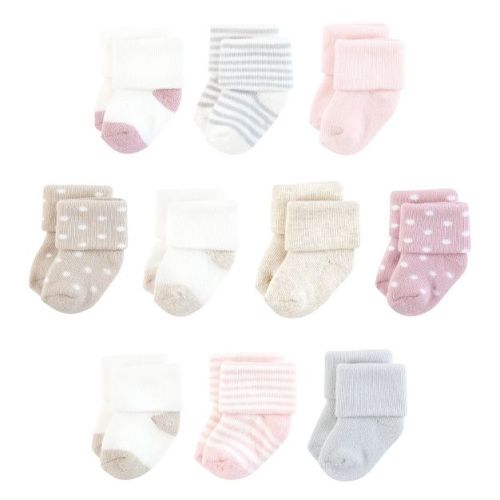 Touched By Nature Infant Girl Organic Cotton Socks, Soft Pink Dot Stripe, 0-6 Months