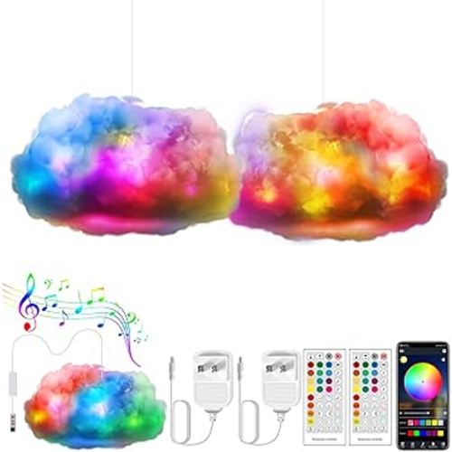 ViLSOM LED Cloud Light,2pcs RGB Cloud Lights with IC Remote Control and APP Control Cool Lights Sync Music Color Changing Led Lights for Bedroom Ceiling Adults and Kids Modern Home Decorations