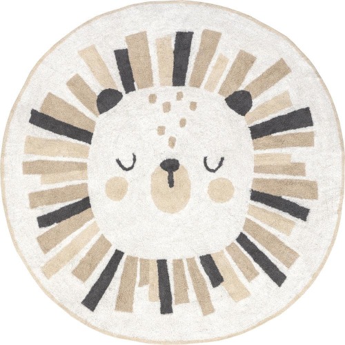 Tisha Lion Machine Washable Kids Ivory 6 ft. Round Area Rug