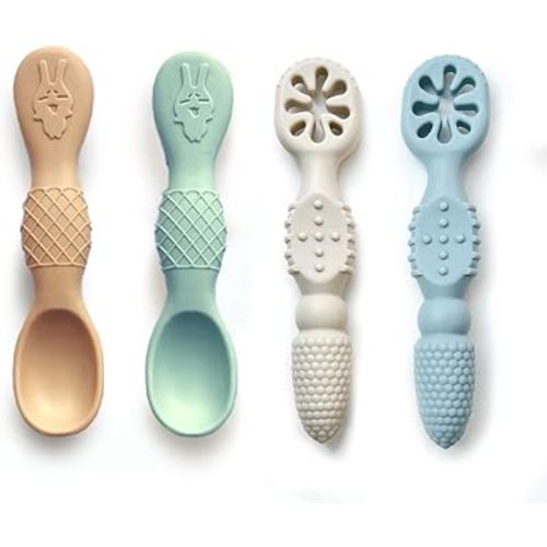 Baby Early Spoon Set | Self-Feeding Spoon | Training Spoon | Toddler Utensil | BPA-Free Silicone 4-Pack (Mixed Set)