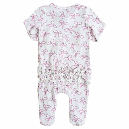 Blushing Bows Ruffle Zipper Footie