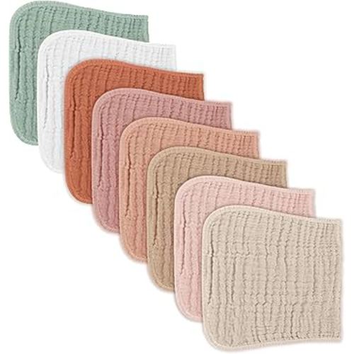 Konssy Muslin Baby Burp Cloths Sets for Unisex- 8 Pack Large 100% Cotton Burping Clothes for Newborn, Baby Girls and Boys