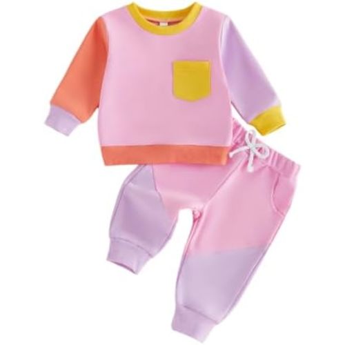 Fernvia Toddler Baby Girl Fall Clothes Long Sleeve Contrast Color Outfits