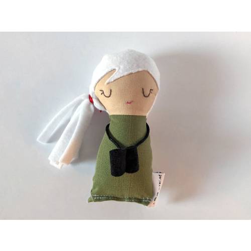 Cotton rag doll mini inspired by Dr. Jane Goodall to spark wonder and day-dreaming.