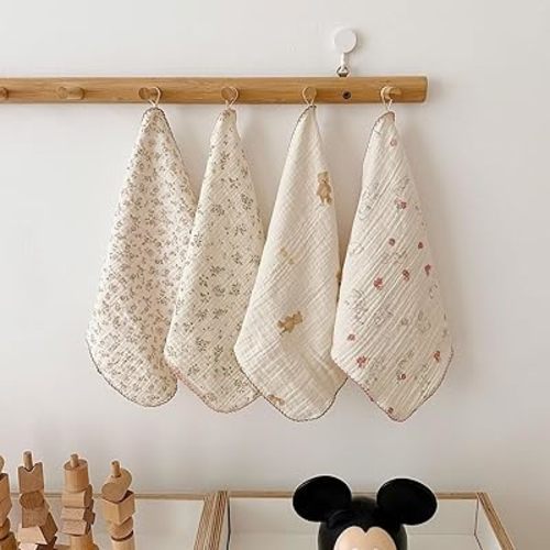 BuLuTu 4 Pack Sweet Floral Kitchen Dishcloths Dish Towels Reusable Cleaning Cloths Cotton Muslin Tea Towel, Super Absorbent Multi-Purpose Wash Clothes Hand Towels, 11x11 Inches