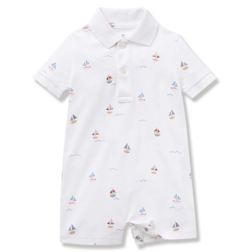 Baby Boy Pima Play Romper in Bateau