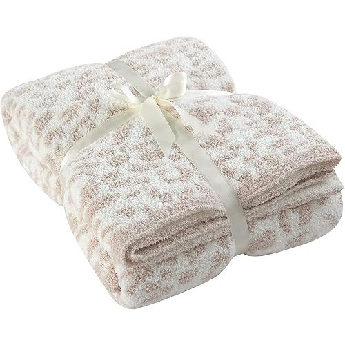 100% Polyester Microfiber Fluffy Leopard Knitted Swaddle Blanket Super Soft Cozy Lightweight Thick Blanket for Sofa Crib Nap New Borns Gifts (Baby 30"X40", Cream)