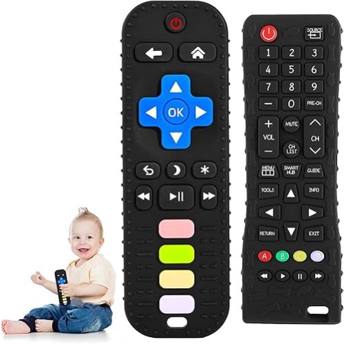 2PCS Teething Toys for Baby 3 6 12 18 Months, TV Remote Control Shaped Baby Teether Toys, Baby Chew Toys, Food Grade Silicone Teething Toys for Infants, BPA Free, for Baby Gum Relief